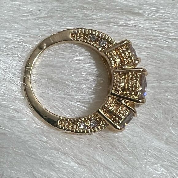 Gold‎ Plated Diamondesque Engagement/Cocktail/Anniversary Ring - 7 - Picture 8 of 11